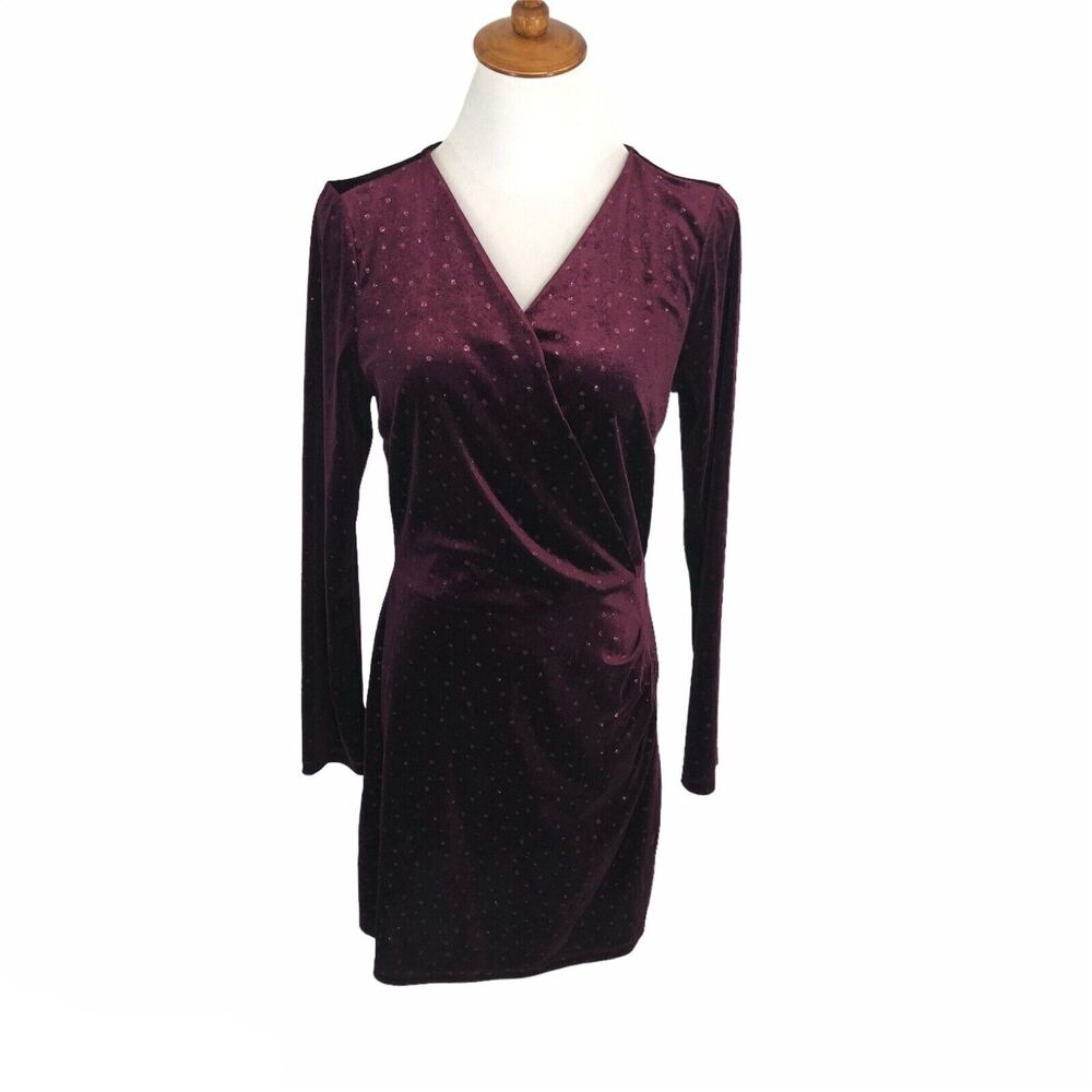 Speechless Evening Velvet A-Line Dress Above Knee Long Sleeves V Neck Size 7